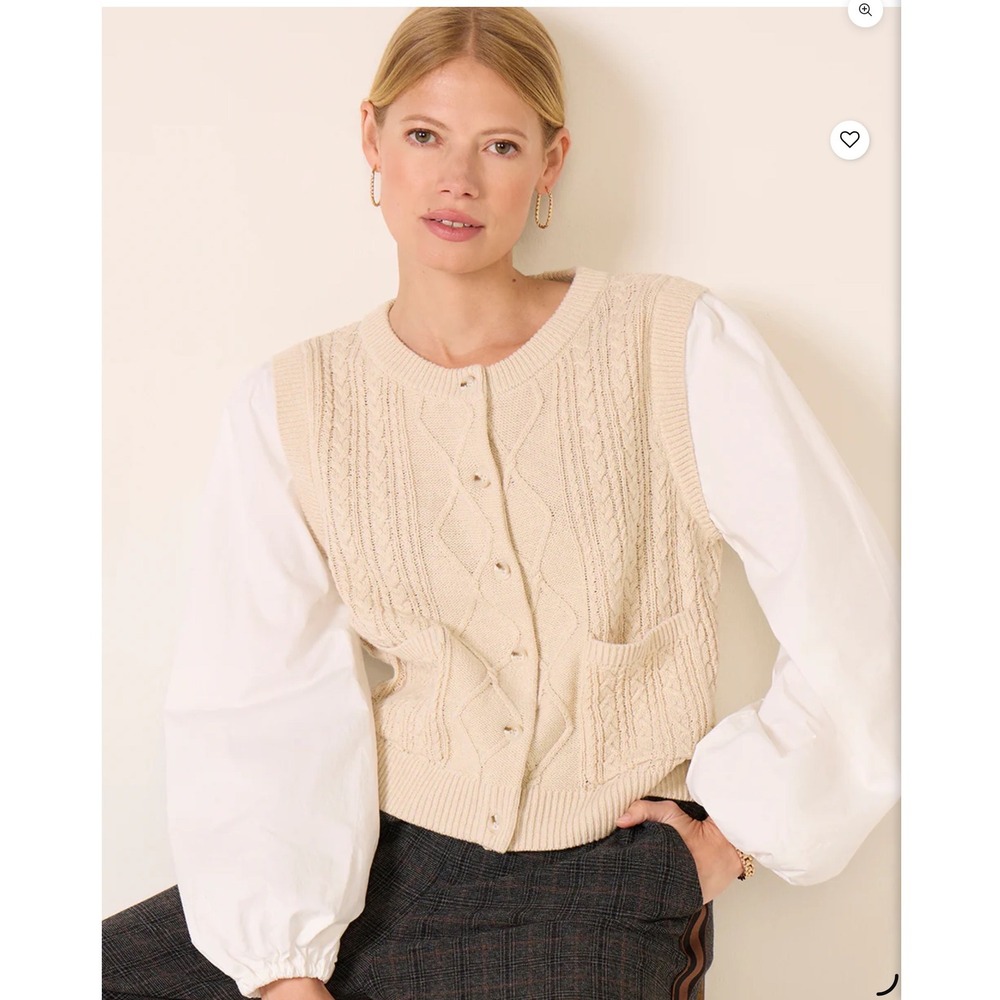 Evereve Della Crew Twofer Sweater‎ Oat White Small New With Tags